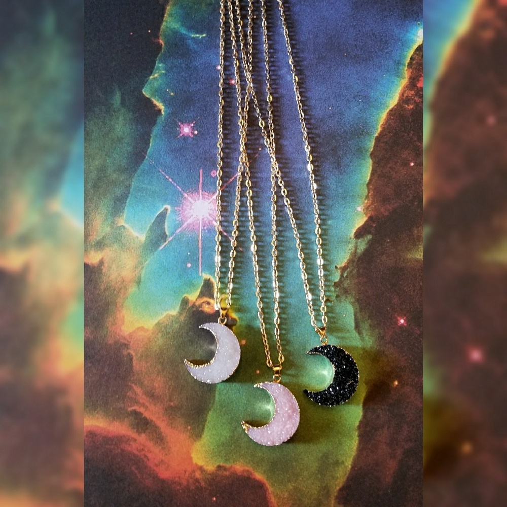 ⚡Last One SALE! Druzy Crescent Moon Necklace - Picture 7 of 7